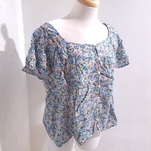 Old Navy | Blue Multi color floral wide neck button up women's shirt
